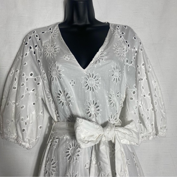 ZARA BELTED EMBROIDERED MIDI DRESS OYSTER WHITE SIZE S - Picture 8 of 15